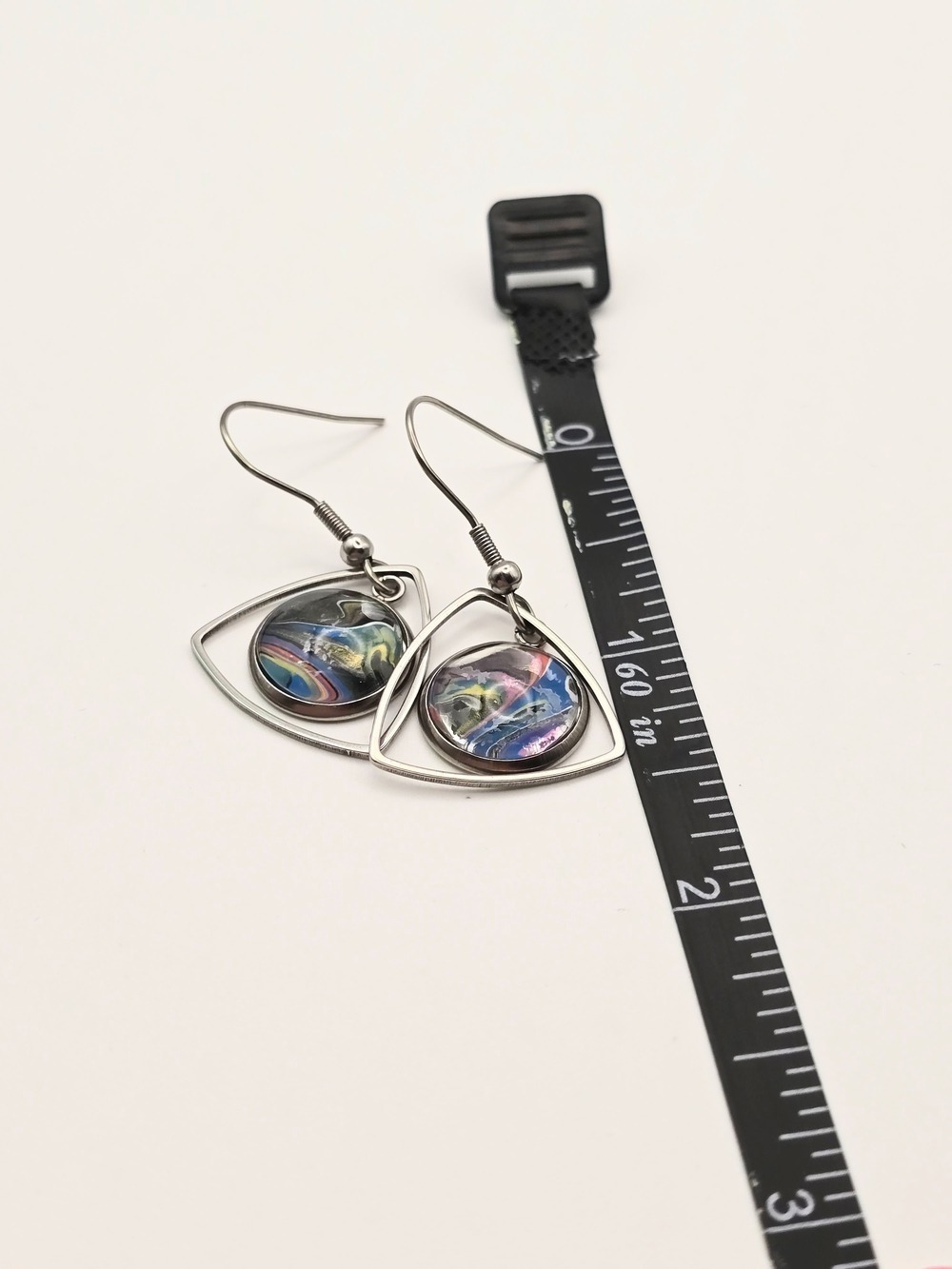 Handmade Multicolor Glass Drop Earrings with Silver-Tone Frame - Picture 3 of 3